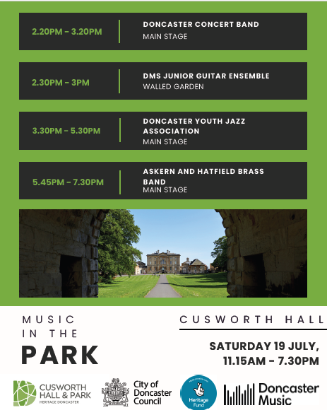 Doncaster Music Service (@donmusicservice) on Twitter photo Why not join us <a href="/Cusworth_Hall/">Cusworth Hall & Park</a> for a day of free entertainment from local musicians of all ages. See you there. Why not join us <a href="/Cusworth_Hall/">Cusworth Hall & Park</a> for a day of free entertainment from local musicians of all ages. See you there.