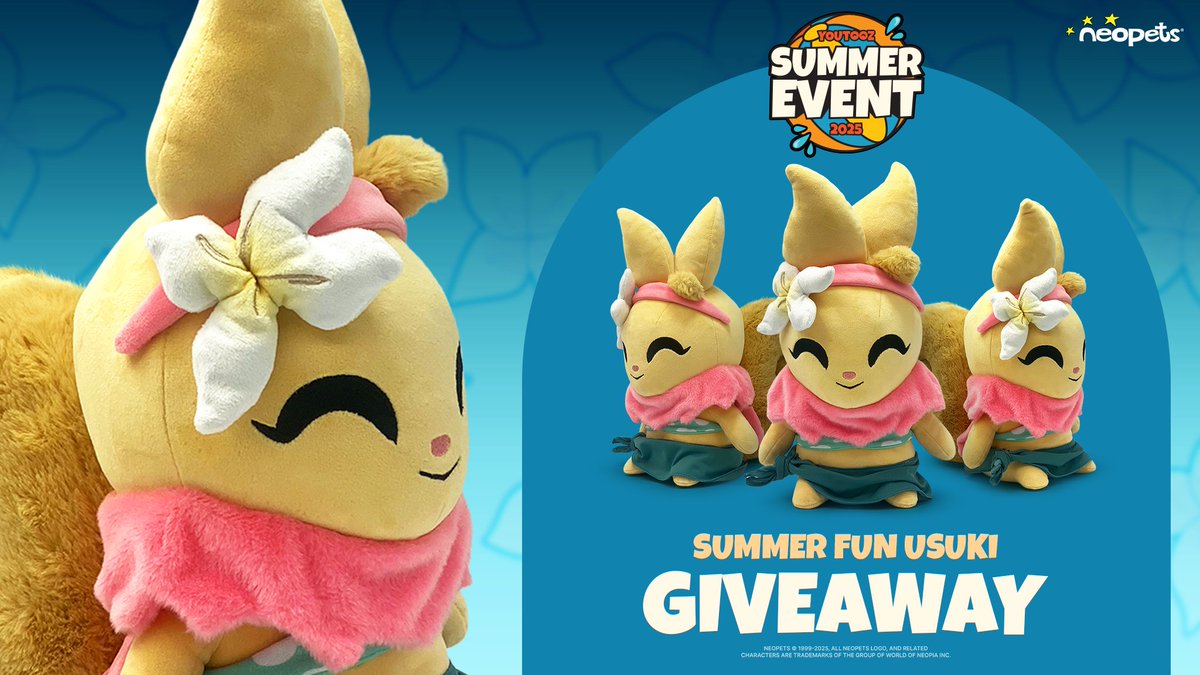 This Usuki is ready for summer, complete with floral hair decoration and swimming costume. 🌺

We're teaming up with @Youtooz to help host a Summer Fun Usuki Giveaway! 🏖️ 

Enter now! 
🌴 neopets.youtooz.com

Entries close July 7th PST