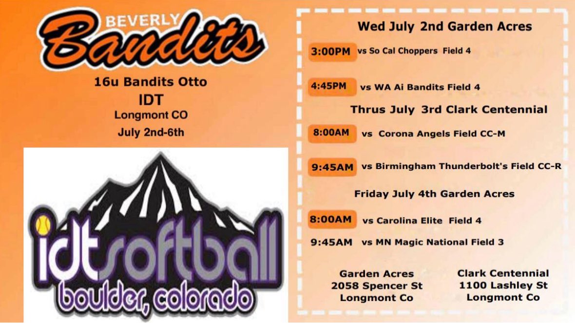 I am so excited to spend the 4th of July out in Colorado with my great teammates! Come check it out! <a href="/16uOtto/">Beverly Bandits Premier 18u Otto</a>