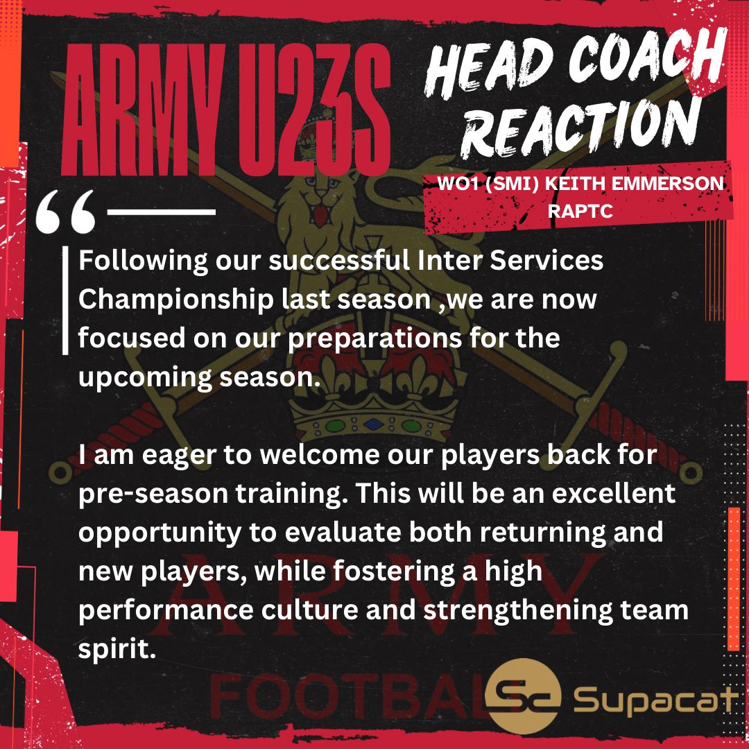 Armyfa1888's tweet image. Army u23s Head Coach, WO1 (SMI) Keith Emmerson, RAPTC thoughts on the upcoming preseason July training camp next week 💭
#BritishArmy #Football #HeadCoach #Thoughts #Armysport #SoldiersGame #training #trainingcamp