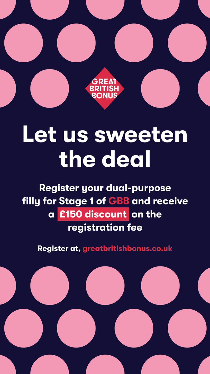 Great British Bonus (@gb_bonus) on Twitter photo ๐ฅ ๐๐๐ ๐๐๐๐๐๐ ๐
๐๐ ๐๐๐๐-๐๐๐๐๐๐๐๐๐๐ ๐
๐๐๐๐๐๐! ๐ฅ
Got a filly to register for both Flat & NH? You can now claim a ยฃ๐๐๐ ๐๐ข๐ฌ๐๐จ๐ฎ๐ง๐ญ at Stage One of GBB registrations!
๐ท ๐๐๐ ๐๐๐ฆ๐๐๐ซ๐ฌ:
- Now pay just ยฃ400 (was ยฃ550)
- Includes ยฃ150 ๐ฅ ๐๐๐ ๐๐๐๐๐๐ ๐
๐๐ ๐๐๐๐-๐๐๐๐๐๐๐๐๐๐ ๐
๐๐๐๐๐๐! ๐ฅ
Got a filly to register for both Flat & NH? You can now claim a ยฃ๐๐๐ ๐๐ข๐ฌ๐๐จ๐ฎ๐ง๐ญ at Stage One of GBB registrations!
๐ท ๐๐๐ ๐๐๐ฆ๐๐๐ซ๐ฌ:
- Now pay just ยฃ400 (was ยฃ550)
- Includes ยฃ150