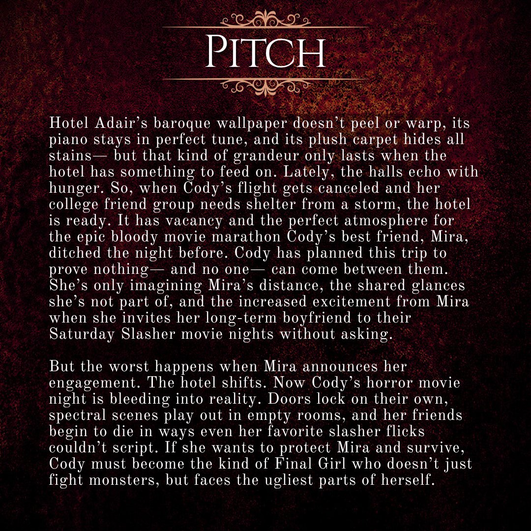 zillawrites's tweet image. Introducing an agent's guide to
MURDER NIGHT AT HOTEL ADAIR, my The Shining meets Scream #A #H project.
── ⋆⋅🩸⋅⋆ ──
At Hotel Adair, the rooms are luxurious, the deaths are creative, and the check-out time is non-negotiable. ── ⋆⋅🩸⋅⋆ ──