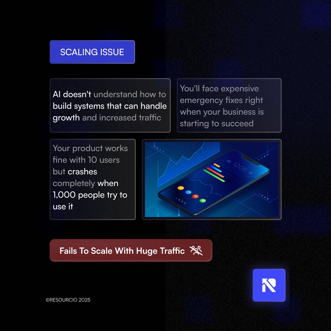 resourcio25's tweet image. Your app shouldn’t crash when success knocks.
#AI can’t plan for scale — but we do.
Built to handle growth, not break from it.
#BuiltToScale #ScalableArchitecture