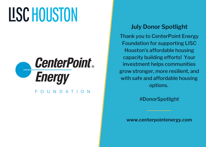 Thank you to <a href="/CenterPoint/">CenterPoint Energy</a>  Energy Foundation for supporting LISC Houston’s affordable housing capacity building efforts! Your investment helps communities grow stronger, more resilient, and with safe and affordable housing options. #DonorSpotlight
