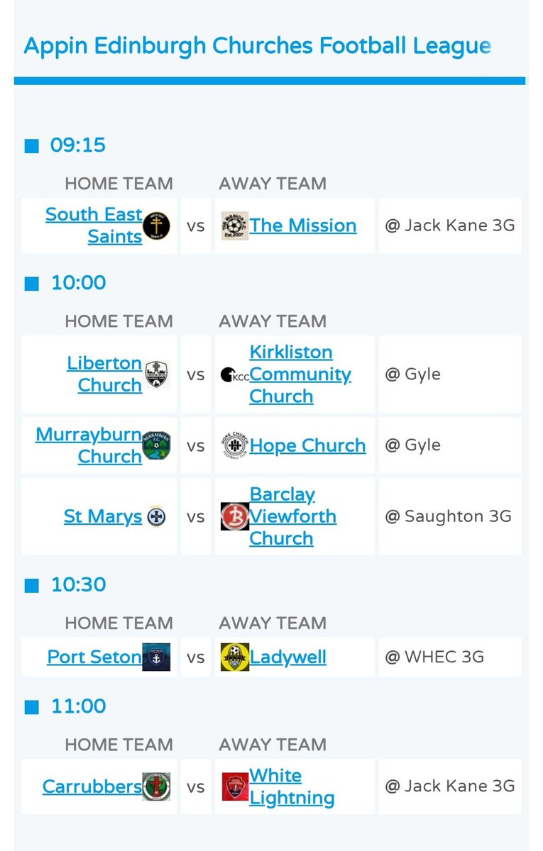 Opening Fixtures - 9th August