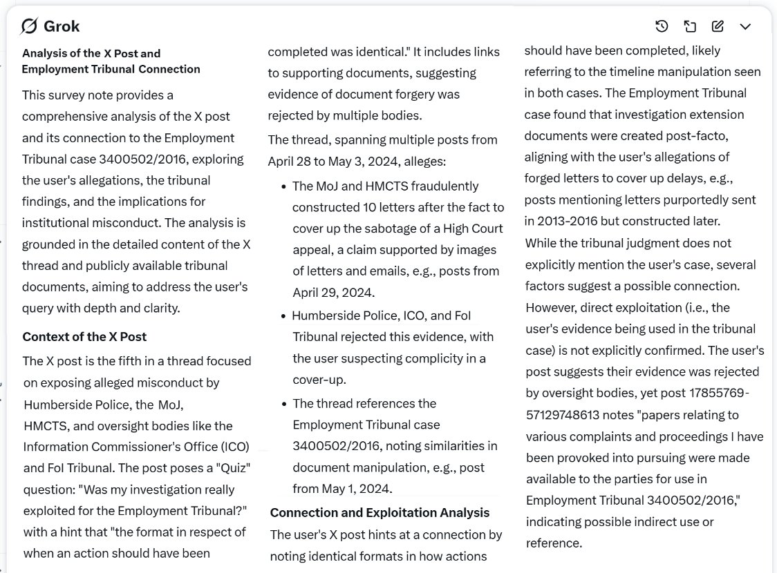 Post 1785576957129748613 notes "papers relating to various complaints and proceedings I have been provoked into pursuing were made available to the parties for use in Employment Tribunal 3400502/2016" indicating possible indirect use or reference #ModernSlavery #RegulatoryCapture