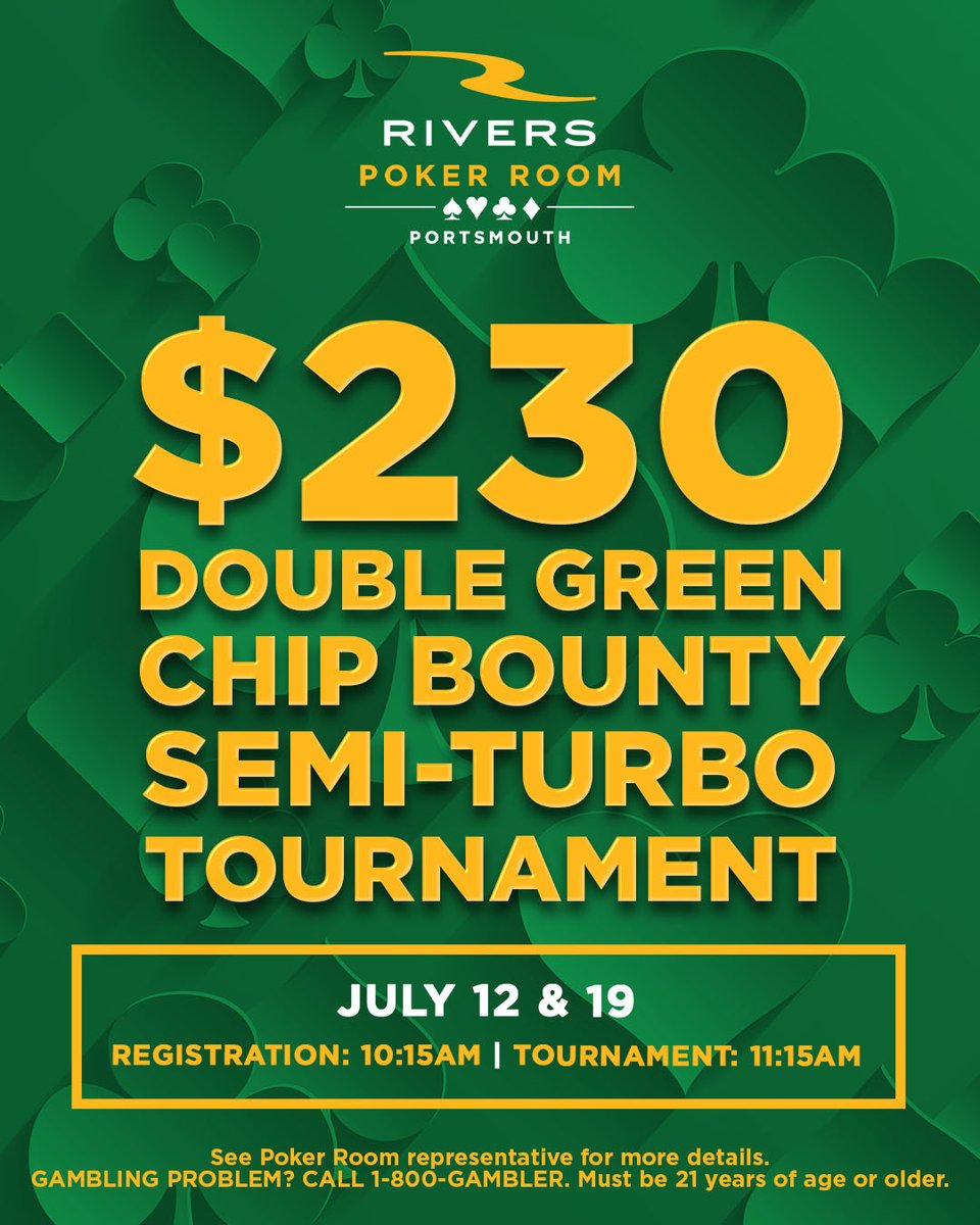 💥 July Poker Promotions are bringing in the heat with Poker tournaments and daily High Hand promotions 🃏 For more on all of our July poker tournaments and promotions, visit: riverscasino.com/portsmouth/cas…

GAMBLING PROBLEM? CALL 1-800-GAMBLER.