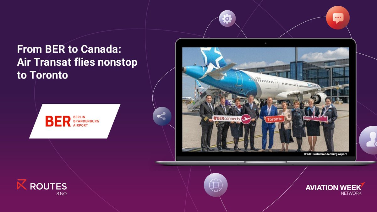 📢 #Routes360 member success 📢 

Air Transat's inaugural flight marks the start of a new long-haul connection from Berlin Brandenburg Airport to Toronto. The Canadian airline will connect the capital region with Canada's largest city twice a week: bit.ly/44sQxYc