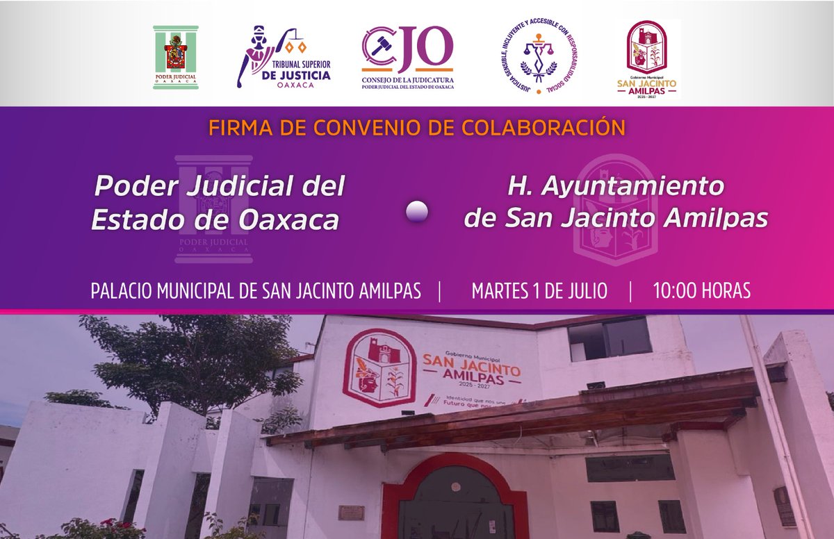 @TSJOaxaca (@tsjoaxaca) on Twitter photo #NoTePierdas hoy la firma de convenio entre el PJEO y la H. Ayuntamiento de San Jacinto Amilpas.
⏰ 10:00 h.
📲FB @TSJOAX, TW <a href="/tsjoaxaca/">@TSJOaxaca</a>. #NoTePierdas hoy la firma de convenio entre el PJEO y la H. Ayuntamiento de San Jacinto Amilpas.
⏰ 10:00 h.
📲FB @TSJOAX, TW <a href="/tsjoaxaca/">@TSJOaxaca</a>.