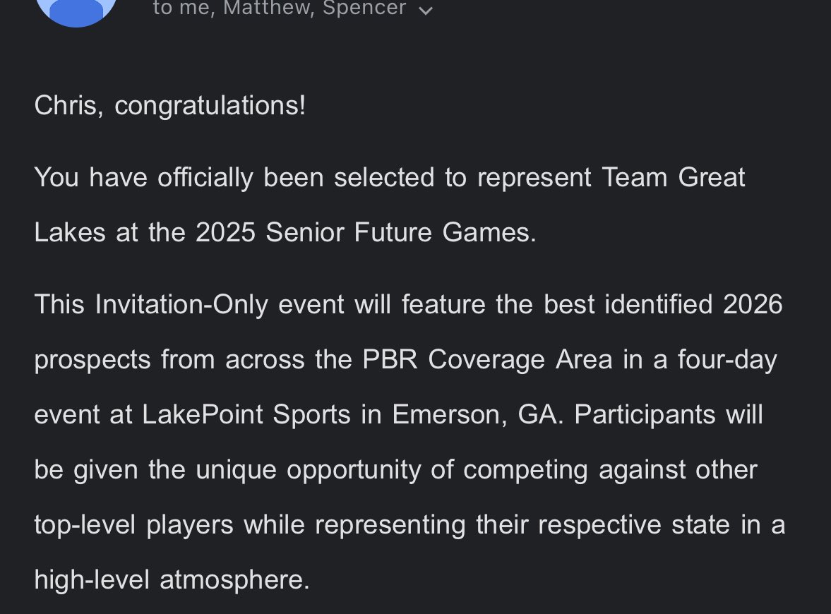 Chris York (@chrisyork2026) on Twitter photo Huge thanks to <a href="/PrepBaseballMI/">Prep Baseball Michigan</a> for the invite to this years future games! Super excited to go compete with the best in the country! <a href="/mikerice02/">Mike Rice</a> <a href="/Kylelugar/">Kyle Lugar</a> <a href="/Prospects04/">Detroit Prospects Performance</a> <a href="/JB1544/">Josh Birnberg</a> <a href="/16uProspects/">Prospects 16u</a> <a href="/EWill1515/">CoachWilly15</a> <a href="/ClarkstonWolve2/">Clarkston Wolves Baseball</a> Huge thanks to <a href="/PrepBaseballMI/">Prep Baseball Michigan</a> for the invite to this years future games! Super excited to go compete with the best in the country! <a href="/mikerice02/">Mike Rice</a> <a href="/Kylelugar/">Kyle Lugar</a> <a href="/Prospects04/">Detroit Prospects Performance</a> <a href="/JB1544/">Josh Birnberg</a> <a href="/16uProspects/">Prospects 16u</a> <a href="/EWill1515/">CoachWilly15</a> <a href="/ClarkstonWolve2/">Clarkston Wolves Baseball</a>