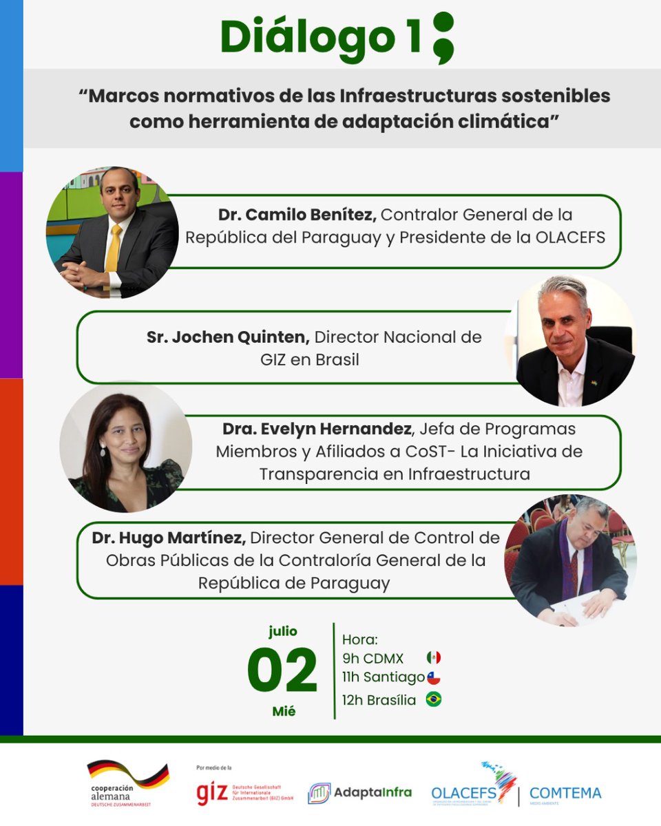 Invitamos a todos los miembros de la OLACEFS a participaren en el primer diálogo del ciclo “Infraestructura Sostenible: Visiones del Futuro” para debatir sobre los marcos normativos de infraestructuras sostenibles como herramienta de adaptación climática.