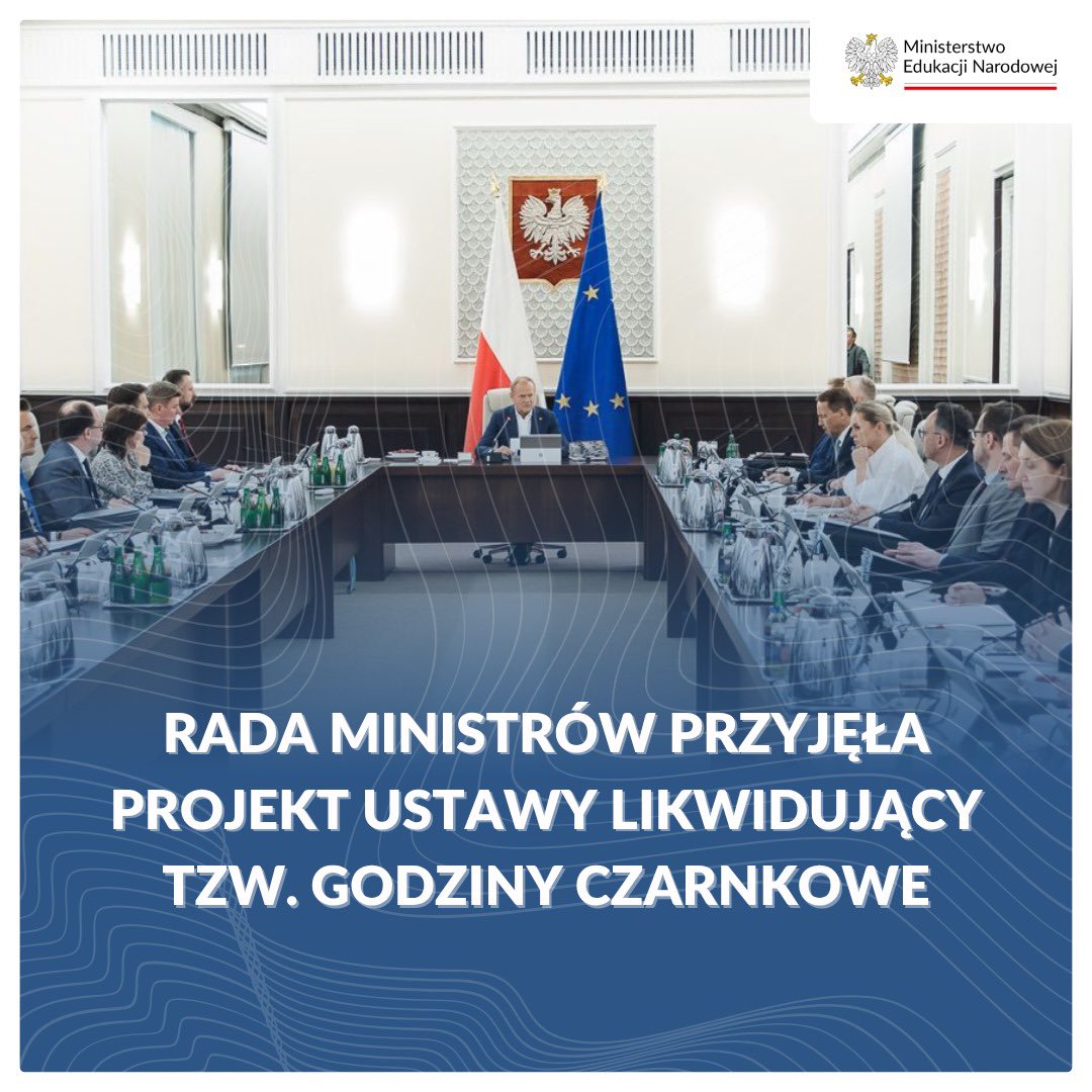 📣 Rząd za likwidacją ,,godzin czarnkowych"!

Rada Ministrów przyjęła projekt zmian w Karcie Nauczyciela – zniknąć ma obowiązek cotygodniowych tzw. "godzin dostępności" w szkole.

✅ Konsultacje z uczniami i rodzicami nadal będą obowiązkowe, ale w elastycznej formie –