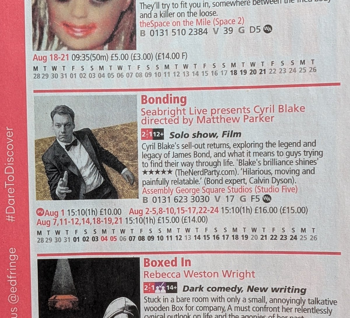 cyrilblakeactor's tweet image. Finally got my hands on an @edfringe brochure!
bondingshow.com