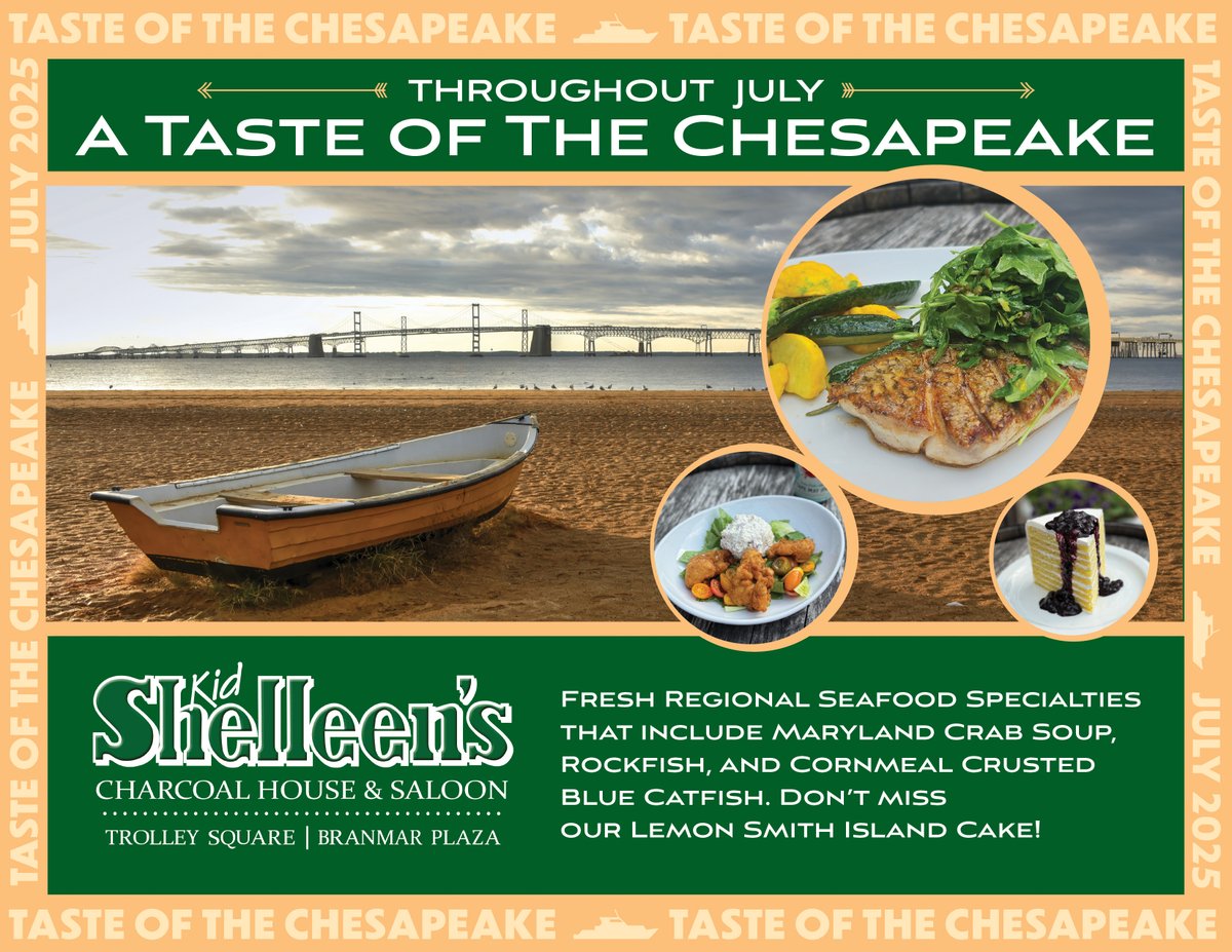 The month of July we're celebrating the Taste of the Chesapeake! Check out our menu full of fresh regional flavors and enjoy creative cocktails!
harryshospitalitygroup.com/kid-shelleens/…

#tasteofthechesapeake #regionaleats #wilmingtonde #inwilm #kidshelleenstrolleysquare #kidshelleensbranmarplaza