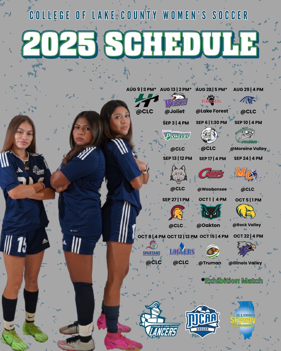 Schedule drop for your 2025 Lancers is here!! ⚽⚽ Mark your calendars for another exciting season!! <a href="/CLCIllinois/">College of Lake County</a>
<a href="/CLCLancers/">CLC Athletics</a> #clcwomenssoccer #GoLancers <a href="/njcaaregion4/">NJCAA Region 4</a> <a href="/NJCAA/">NJCAA</a>