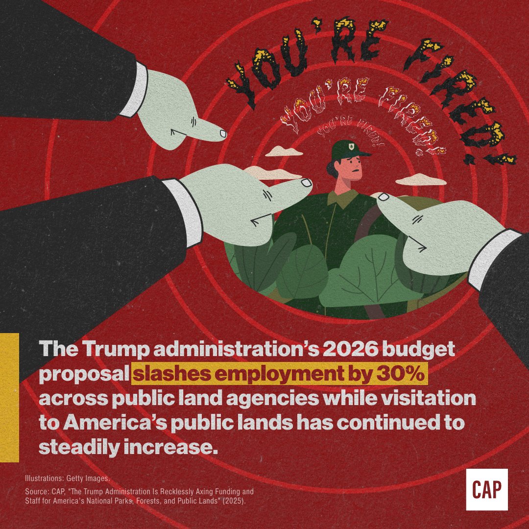 In 2011, across NPS, USFS, BLM &amp; USFWS, there was ~1 staff for every 9,200 public lands visitors. But under Trump’s plans, that would increase to 1 park staff per 16,000 visitors. That’s like having a single ranger at the Grand Canyon alone for a whole day americanprogress.org/article/the-tr…