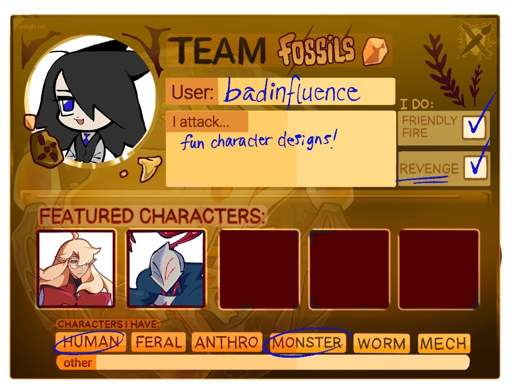 artfight.net/~badinfluence peep the deets #artfight #artfightteamfossils
