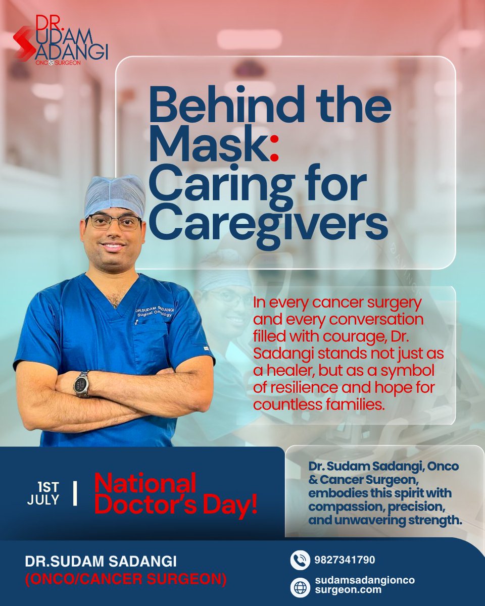 Behind the Mask: Caring for Caregivers
This National Doctors’ Day, we honour the silent warriors who walk with patients through their toughest battles.🎗🩺

#NationalDoctorsDay #DrSudamSadangi #CancerSurgeon #OncoSurgeon #BehindTheMask #CareForCaregivers #BhubaneswarDoctors