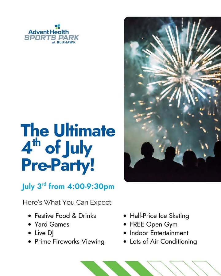 Kick off your Red, White, and #Bluhawk celebrations with our Pre-Party on July 3 at 4:00pm! 🇺🇸 

Festive food, drinks, yard games, a live DJ, discounted indoor entertainment, and prime #fireworks viewing! 

P.S. We are handing out some freebies, so get here early! 🤫