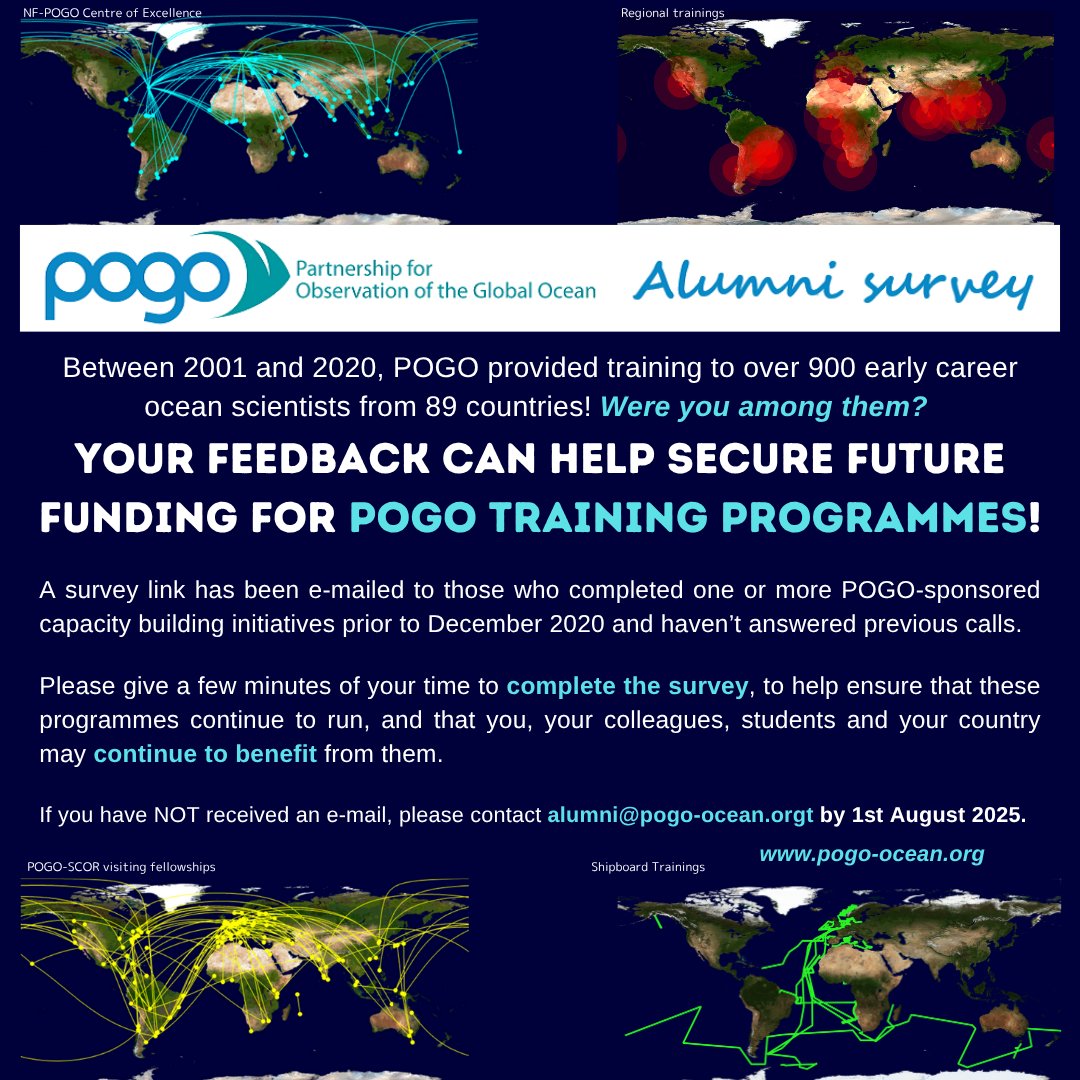🚨CALLING POGO ALUMNI WHO COMPLETED THEIR TRAINING UNTIL DEC 2020🚨 

Please help us to assess the effectiveness of our trainings, ensure that these programmes continue to run, and that you, your colleagues, students and country may continue to benefit from them.

<a href="/POGO_Ocean/">POGO</a>