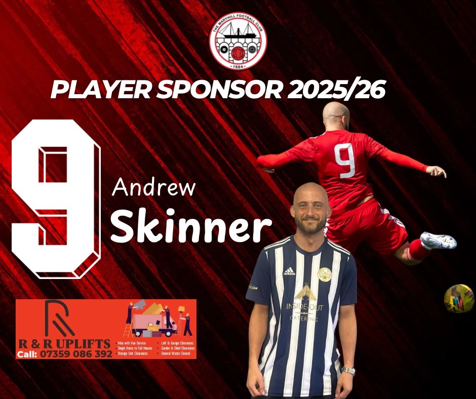 Maryhill FC 🤝 R&amp;R Uplifts

We would like to thank Robert and the team at R&amp;R Uplifts for an additional player sponsorship!

They will  sponsor Maryhill FC ’s Andrew Skinner for the 25/26 season.

DM their Facebook page or contact 07359086392 to arrange your uplift.

#Since1884