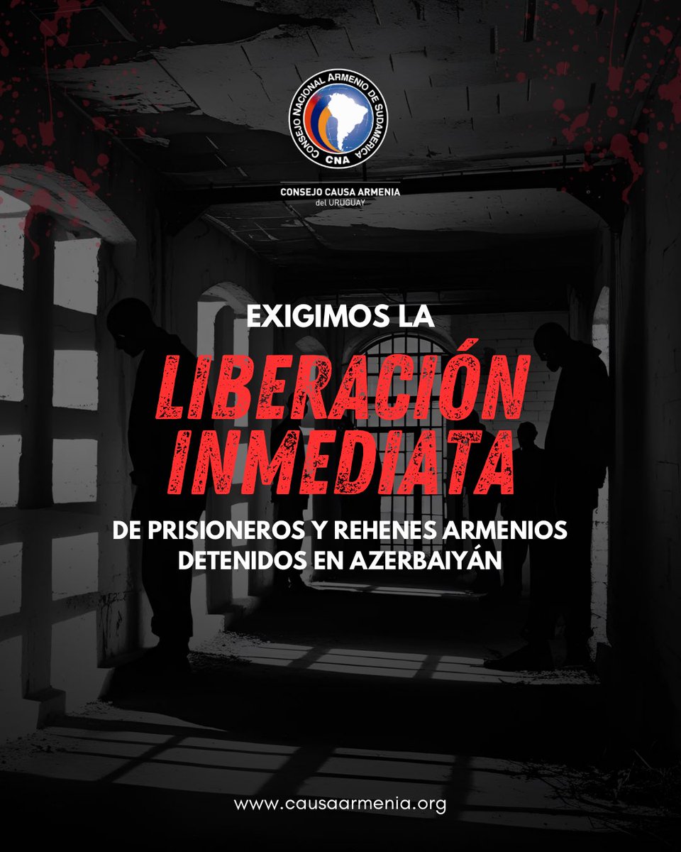 🚨La detención ilegal continúa.

#Azerbaiyán mantiene a prisioneros y rehenes armenios, implementando juicios fabricados con acceso denegado a observadores internacionales y periodistas que no respondan al régimen autoritario de Ilham Aliyev.

¡Pedimos su inmediata liberación!