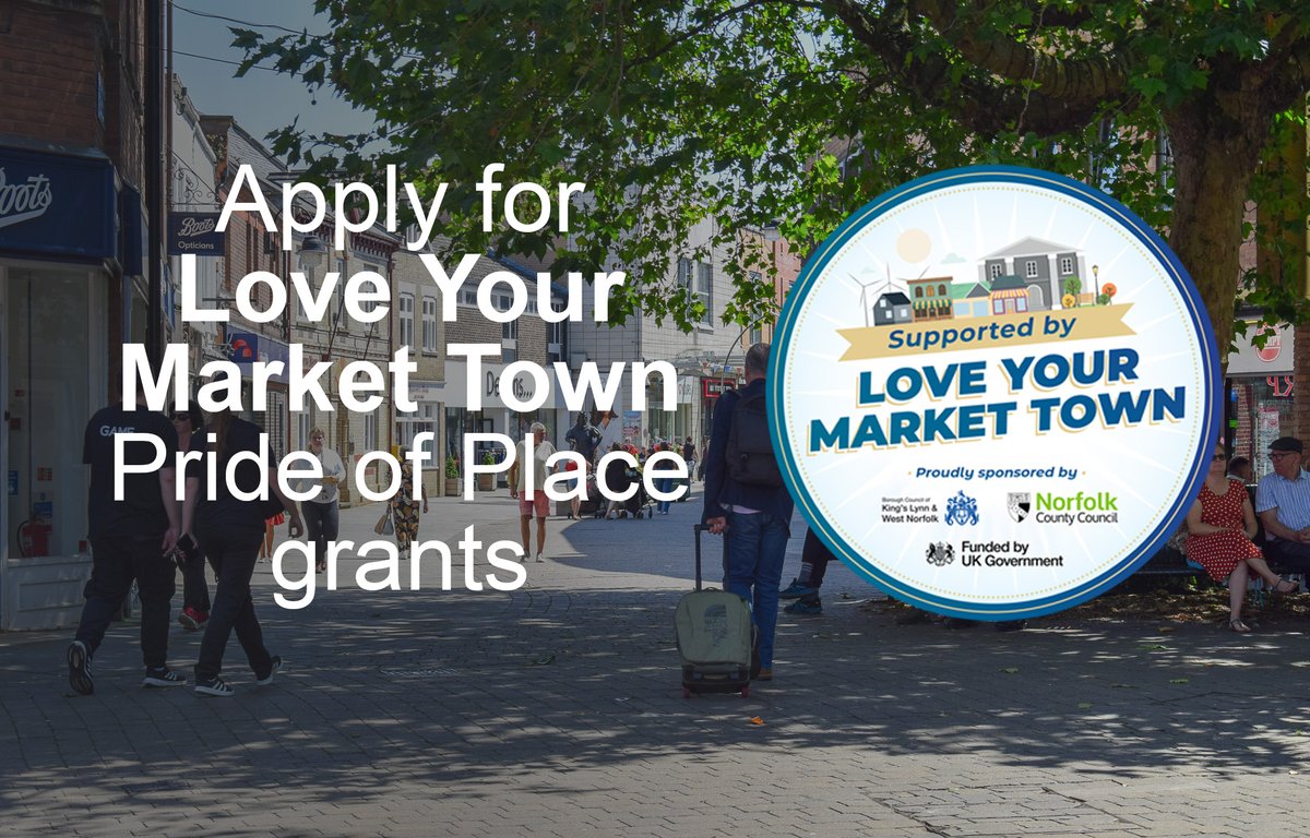📢 New Grant Opportunity for Norfolk’s Market Towns!

Do you have a brilliant idea to boost footfall and celebrate what makes your local town special?
The Love Your Market Town – Pride of Place grants are now open! Find out more newangliagrowthhub.co.uk/love-your-mark…