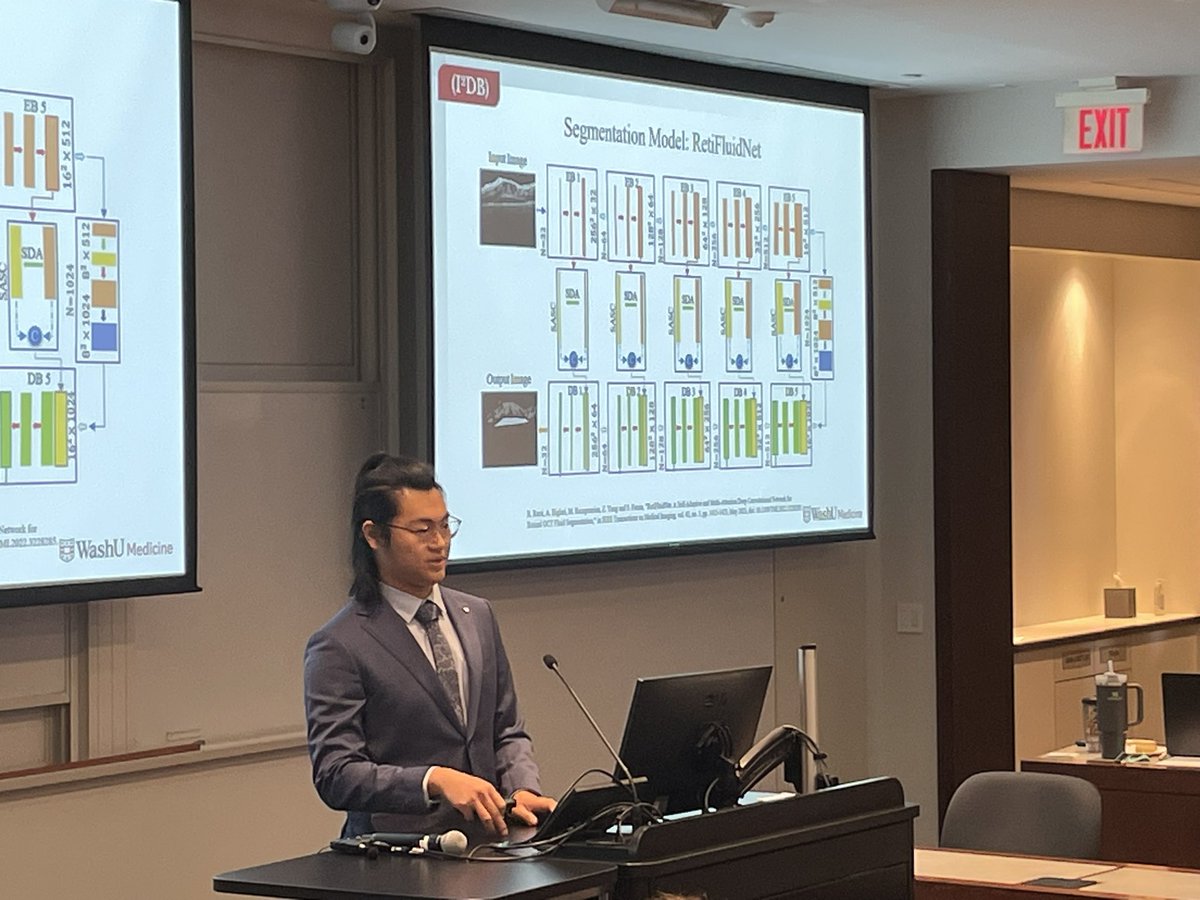 Excited to have my undergrad summer intern Xiaoyu Klay Sun, from our BIDS@I2DB program, working on applying AI for fluid segmentation in macular OCT images — and he presented this work at our retreat! Love seeing the next generation tackle real-world challenges in ophthalmology.
