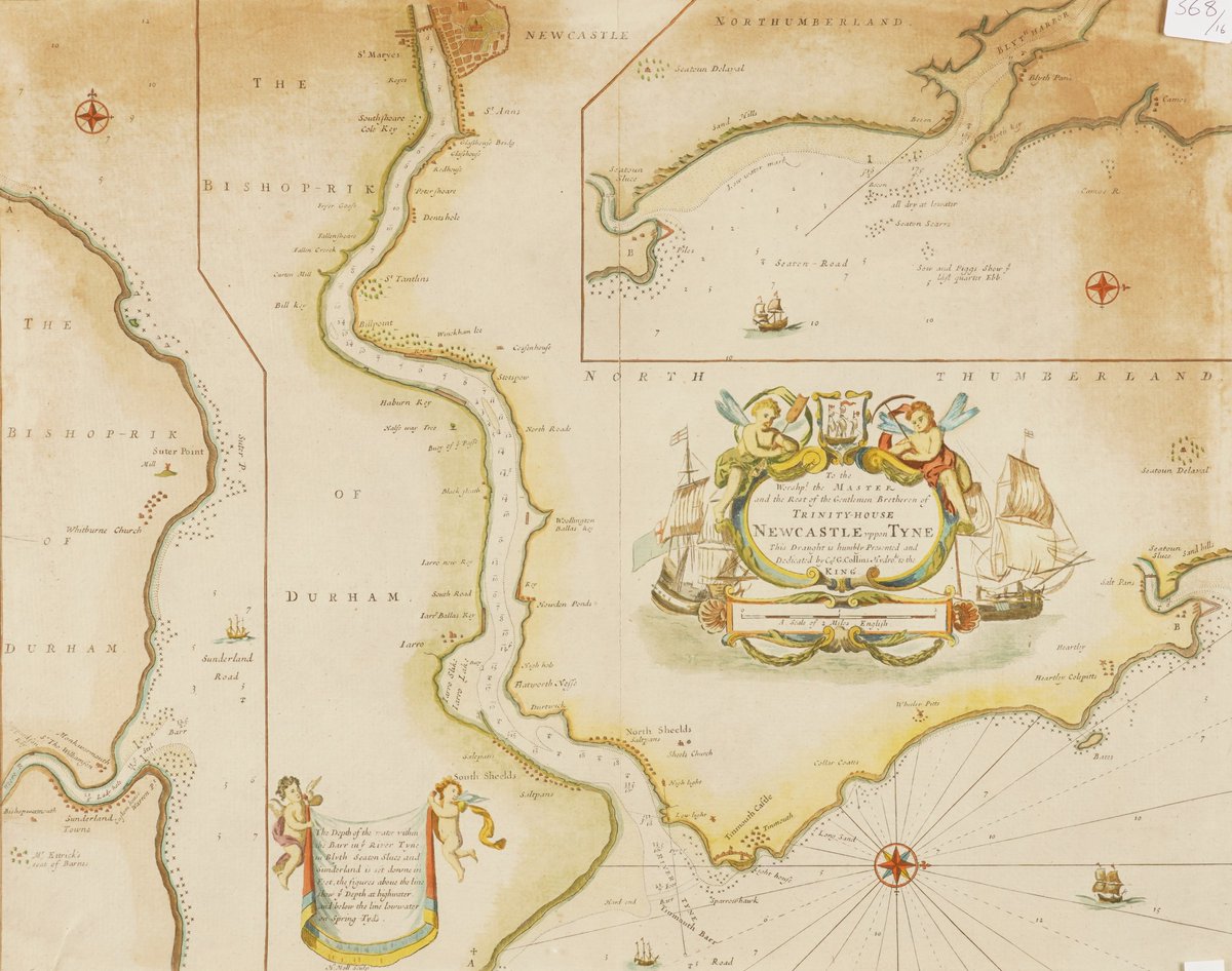 robertneuk's tweet image. At auction in a large collection of maps is this one by Greenville Collins of "Newcastle uppon Tyne".
Collins was commissioned in 1676 to chart the coasts of Great Britain, producing his "Great Britain’s Coasting Pilot" in 1693. The map might date to 1764/74.
Image: Bellmans