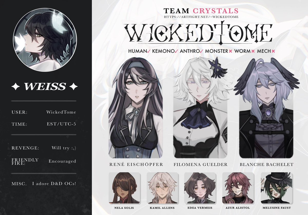 WickedTome's tweet image. Fight on !! ๐ฎ๐
artfight.net/~wickedtome