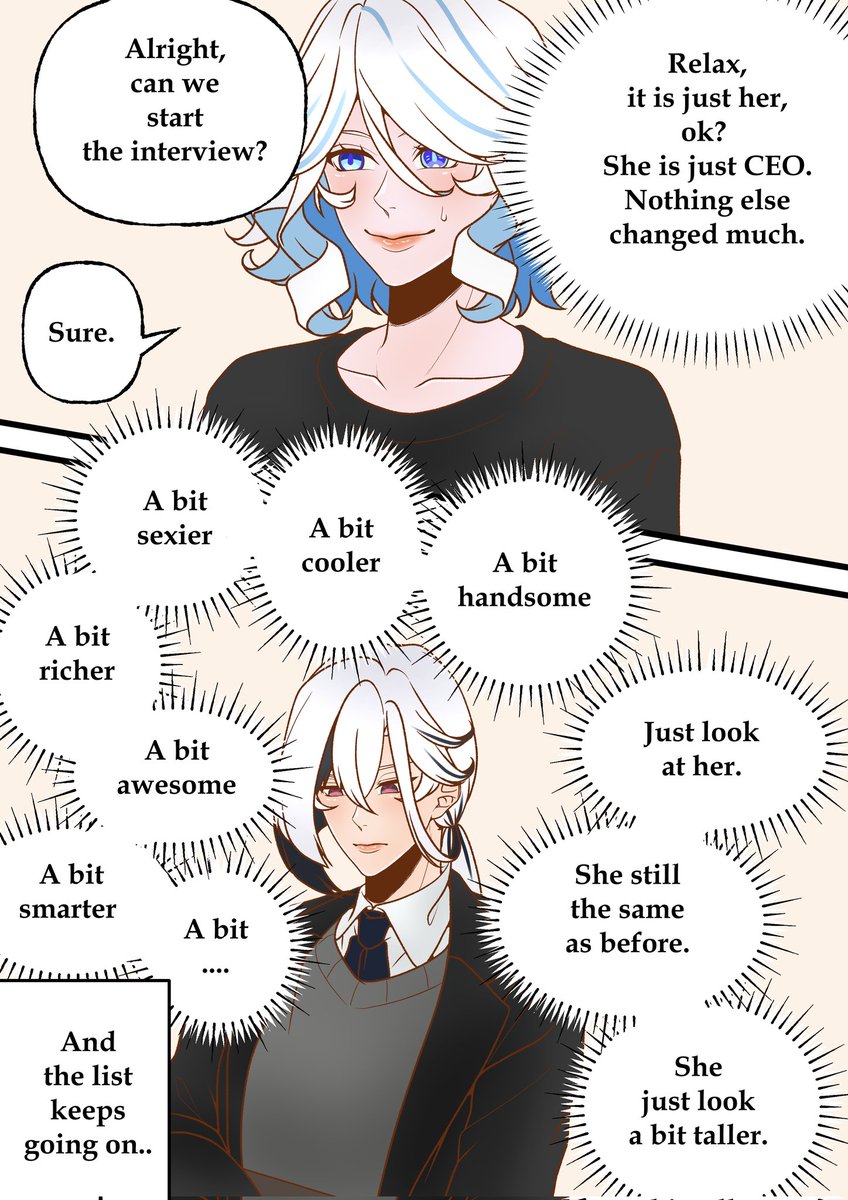 At the end, Furina still got the job.

 No more 'open to work' title in her linkedin thanks to that 'mid-CEO' (according to Furina)

#arlefuri Hers ch. 2 part 1

Art by <a href="/hicchi_23/">Hicchi || Comms📌|| VGen on Profile!</a>