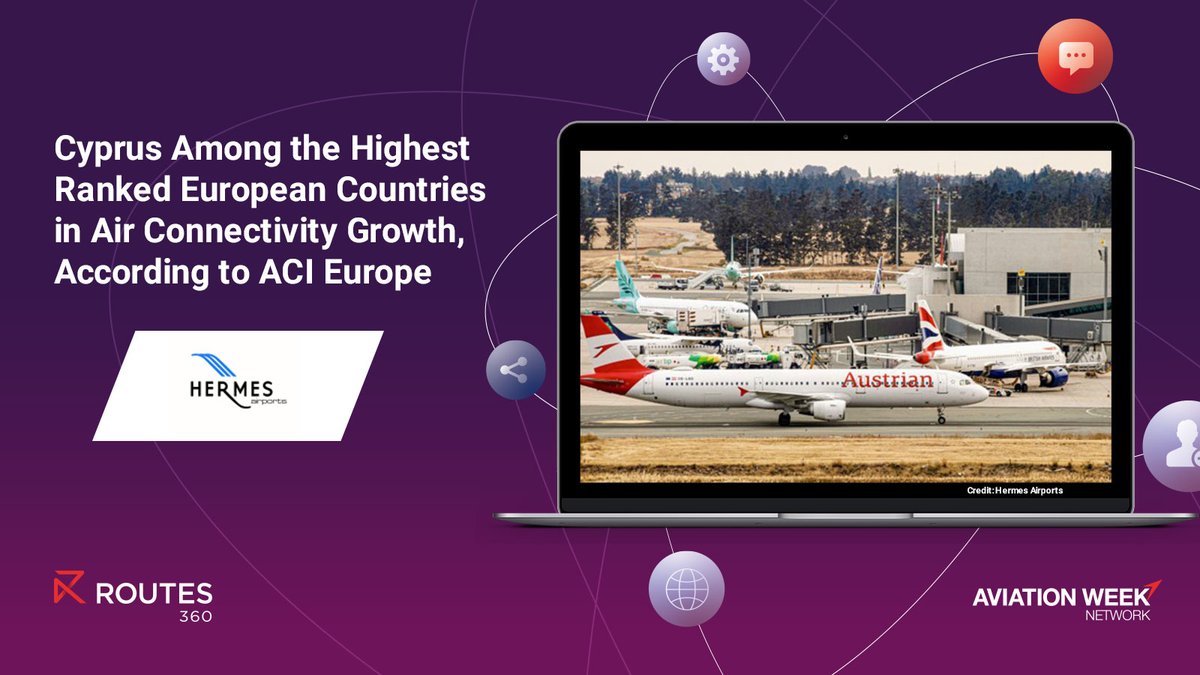The latest ACI Europe Airport Industry Connectivity Report ranks Larnaka and Pafos Airports first regarding the growth rate in direct air connectivity. The increase recorded for 2025 compared to 2024 is 18%: bit.ly/3Gh2lVy

#Routes360 #RouteDevelopment