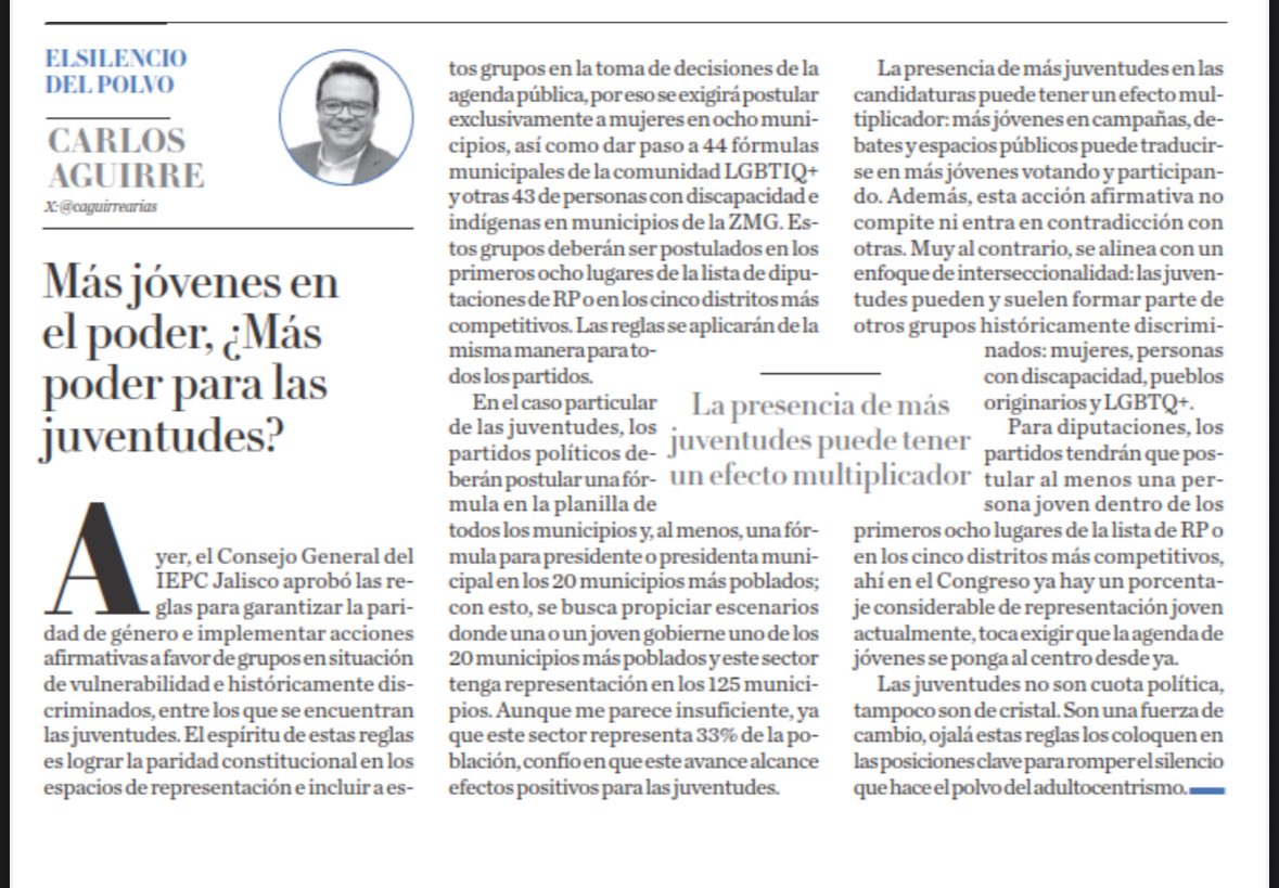 Las juventudes no son cuota política, tampoco son de cristal. Son una fuerza de cambio, ojalá estas reglas los coloquen en las posiciones clave para romper el silencio que hace el polvo del adultocentrismo.

amp.milenio.com/opinion/carlos…