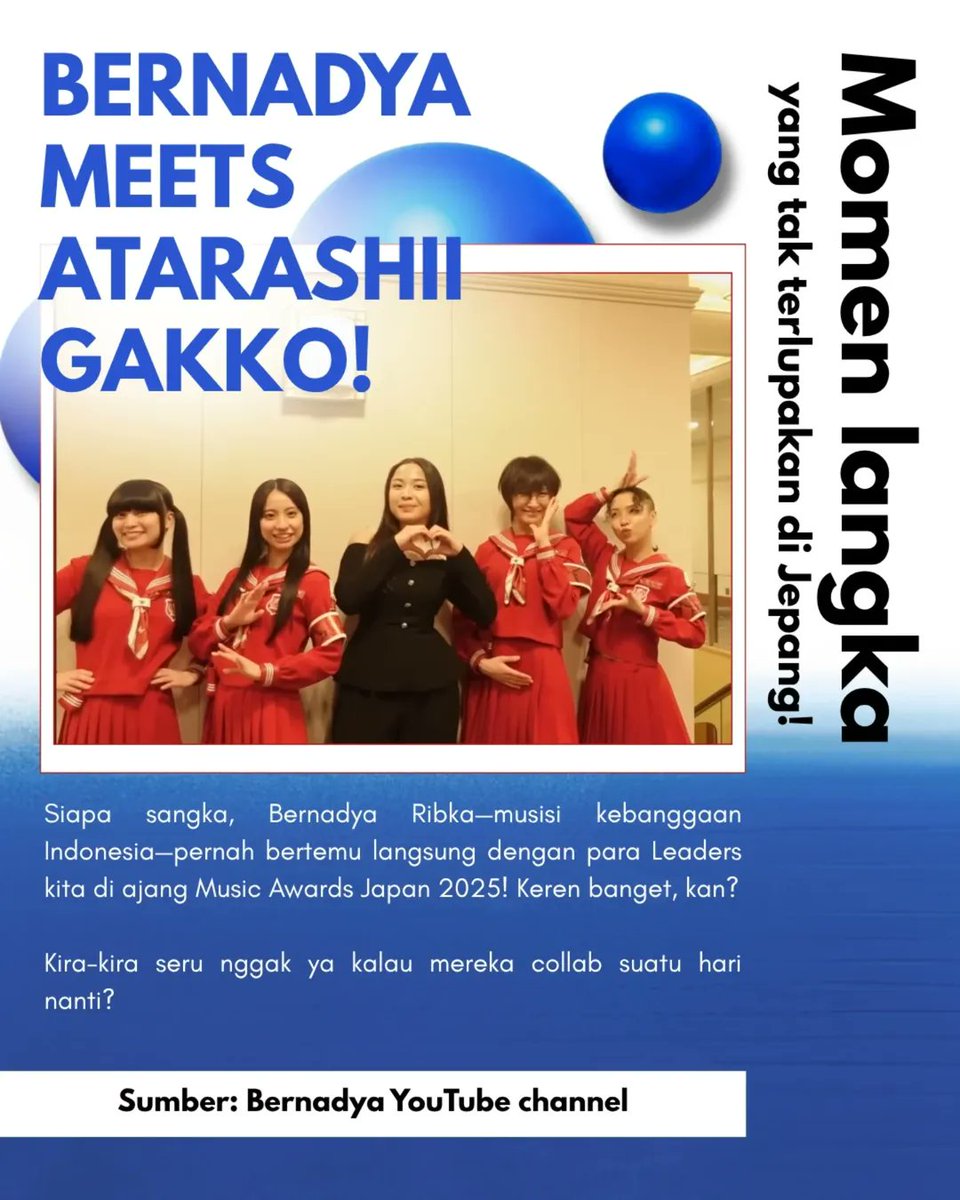 otonagakki's tweet photo. Music Awards Japan 2025! ๐๐
Bernadya got nominated, Atarashii Gakko! took home 2 wins! ๐ Cute moments ๐ซฐ
& don't forget, let's sing & dance at AG!Fans ID Karaoke Party: JAKARTA CALLING โ July 12!
Hit up our link at @.AGFans_ID IG bio! ๐๐ค #AGFansID #Seishunclub #ๆฐใใๅญฆๆ ก https://t.co/jaTvmNUrgh