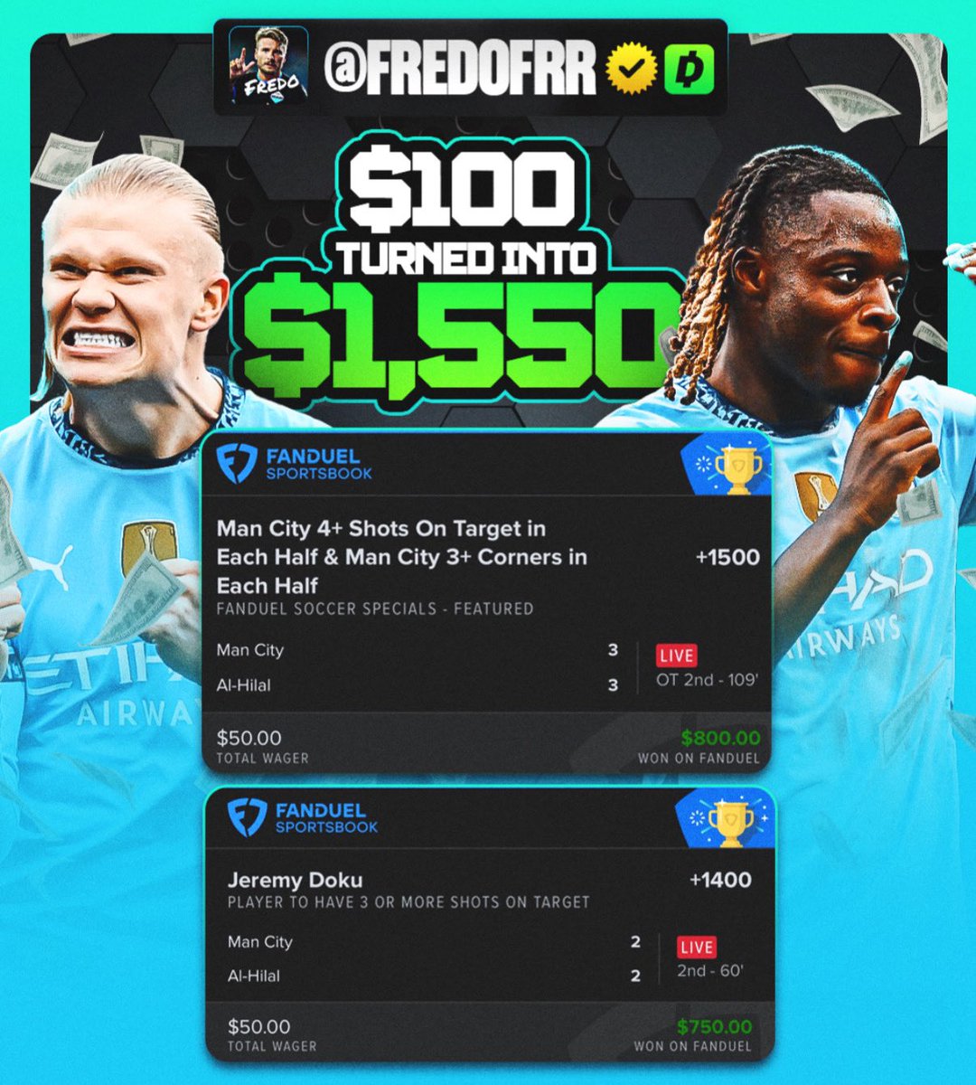 Last night was awesome 🔥 

+1400 ✅ 
+1500 ✅

I posted these in my FREE discord.  
My live bets and extra plays are always posted there, link below to join for 🆓 👊🏼