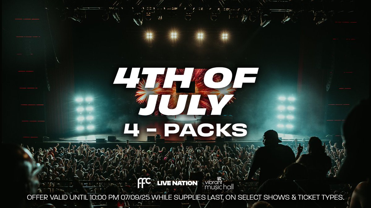 🎇 4th of July 4-Packs 🎇

Happening now through Wednesday, July 9th. Including shows like <a href="/311/">311</a>, <a href="/ICENINEKILLS/">ICE NINE KILLS</a>, <a href="/leebrice/">Lee Brice</a> &amp; more. Get your tickets before they're gone livemu.sc/4lrouzX