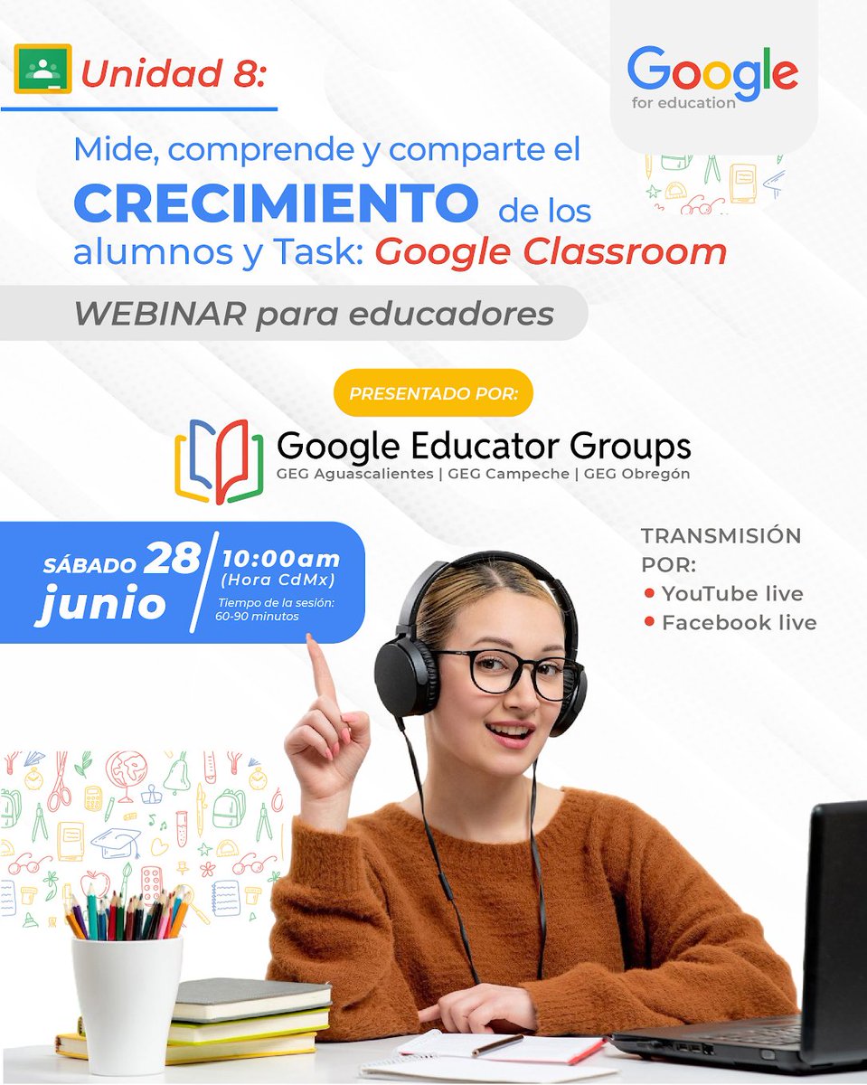 GegObregon's tweet image. ¿Te perdiste 😮 el último #Webinar 9a temporada @GEGObregon | U 8: Mide el crecimiento de los alumnos & Task: Classroom #GCE?👨🏻💻
YT go.gegobregon.org/webinar90
Registro go.gegobregon.org/registro-n125
#GoogleForEdu @GEGHispano @CampecheGeg #GEGAguascalientes