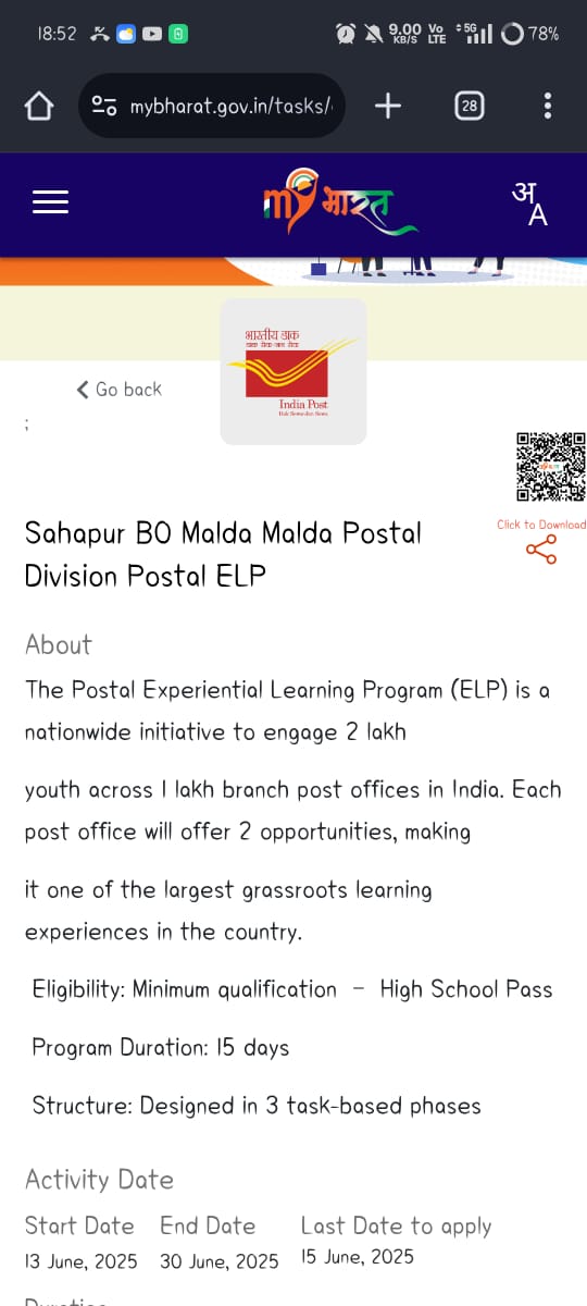 NSS UNIT MALDA COLLEGE, WEST BENGAL (@maldanss) on Twitter photo <a href="/_NSSIndia/">NSS India</a> vol. Rajeeb Das and Tanushree started their Postal Experiential Learning Programme at Sahapur Post Office under <a href="/mybharatgov/">Mera Yuva Bharat - MY Bharat</a> <a href="/MYBMalda/">MY Bharat, Malda</a> <a href="/BhartiyaConnect/">Bhartiya Social Connect</a> <a href="/YASMinistry/">YAS Ministry</a> <a href="/rdnss_kolkata/">RDNSS Kolkata</a> <a href="/MYBharatHQ/">MYBharat HQ</a> <a href="/YASMinistry/">YAS Ministry</a> <a href="/_NSSIndia/">NSS India</a> vol. Rajeeb Das and Tanushree started their Postal Experiential Learning Programme at Sahapur Post Office under <a href="/mybharatgov/">Mera Yuva Bharat - MY Bharat</a> <a href="/MYBMalda/">MY Bharat, Malda</a> <a href="/BhartiyaConnect/">Bhartiya Social Connect</a> <a href="/YASMinistry/">YAS Ministry</a> <a href="/rdnss_kolkata/">RDNSS Kolkata</a> <a href="/MYBharatHQ/">MYBharat HQ</a> <a href="/YASMinistry/">YAS Ministry</a>