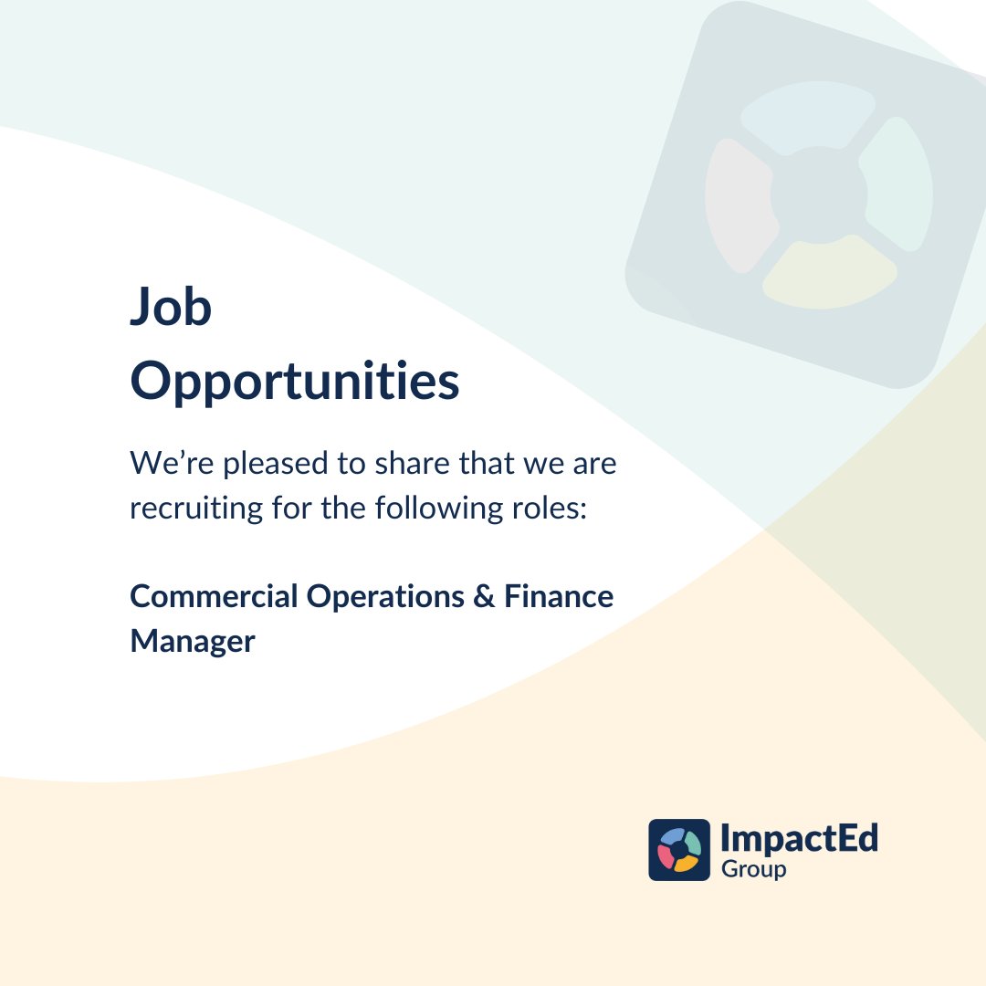 📢 We are recruiting

Commercial Operations &amp; Finance Manager
Hybrid, Stamford, UK
£35,800 - £41,145 (GBP)
Closing: 11:59pm, 13th Jul 2025 BST
app.beapplied.com/apply/wnjosd4z…

ImpactEd Group is a purpose-driven organisation dedicated to supporting education and social sector