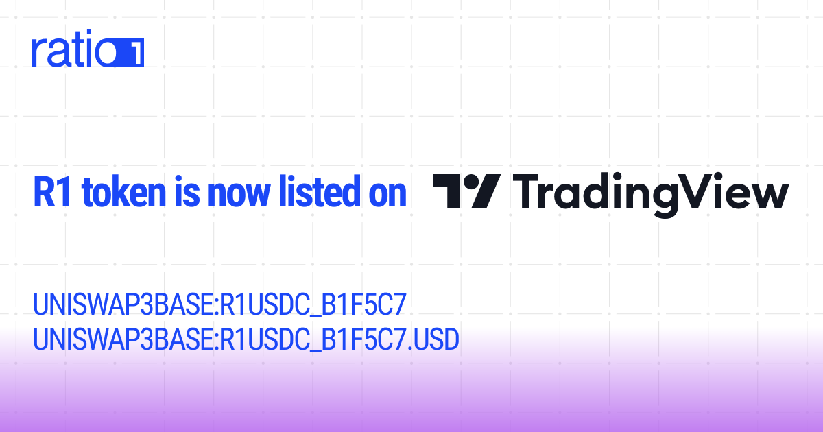 ratio1ai's tweet photo. We’re thrilled to announce that $R1 is now listed on TradingView! 🎉

You can find it under these pairs:
UNISWAP3BASE:R1USDC_B1F5C7
UNISWAP3BASE:R1USDC_B1F5C7.USD

Track, chart, and trade with ease. Enjoy the ride! https://t.co/F0BpmgUZZe