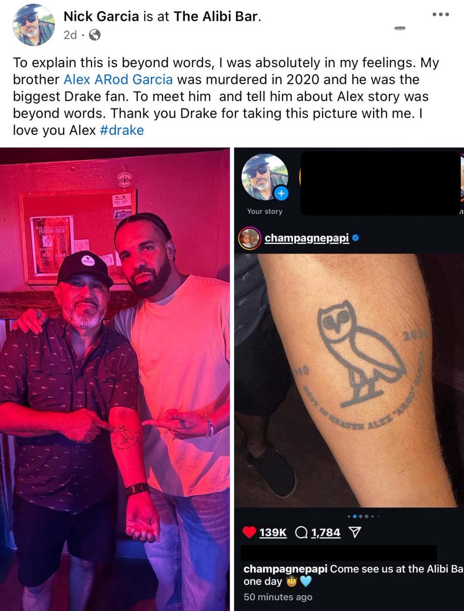 playpizzyy's tweet image. The backstory behind Drake’s IG post. Shoutout to The Boy for this one and rest up to the Owl, Arob 🕊️