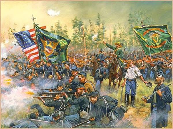 When the Civil War started, thousands of Irish, both North &amp; South, volunteered. 140,000 served in the Union Army. The most famous regiment was Thomas Meagher’s Irish Brigade. Their battle cry of "faugh a ballagh"  (clear the way) was heard 162 years ago today at #Gettysburg.
