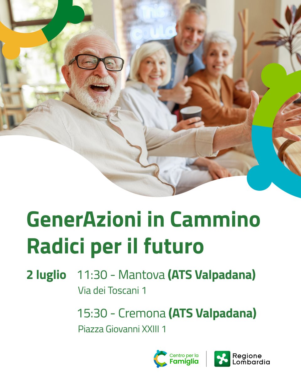 GenerAzioni in Cammino – Radici per il futuro: una serie di incontri in tutta la Lombardia per promuovere l’#invecchiamentoattivo e contrastare l’isolamento degli anziani.

Prossime tappe: 2 luglio Mantova e Cremona
Per saperne di più 👉 reglomb.it/fB1t50Wj0sc