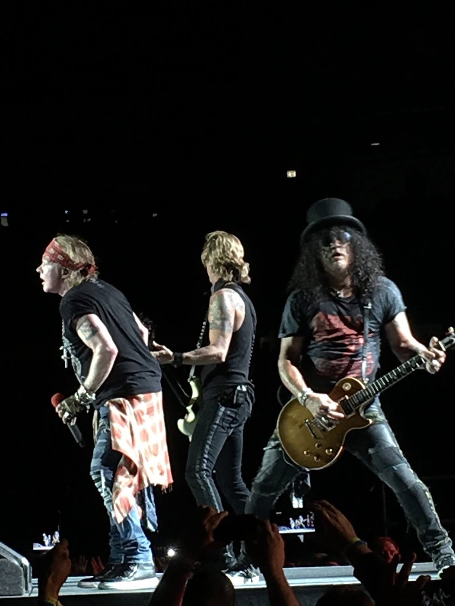 abekanan's tweet image. After waiting many years, I saw the Gun’s N’ Roses reunion on this day in 2016. It was one of my favorite concerts ever. My brother Sam took this awesome pic of Axl, Slash, and Duff back together.