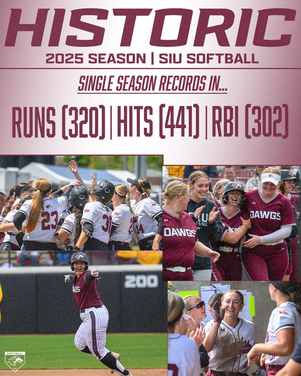 SIU_Softball's tweet image. A 𝐡𝐢𝐬𝐭𝐨𝐫𝐢𝐜 year for the Salukis ✨
SIU set new single-season program records in runs, hits, and RBI in 2025 💪
