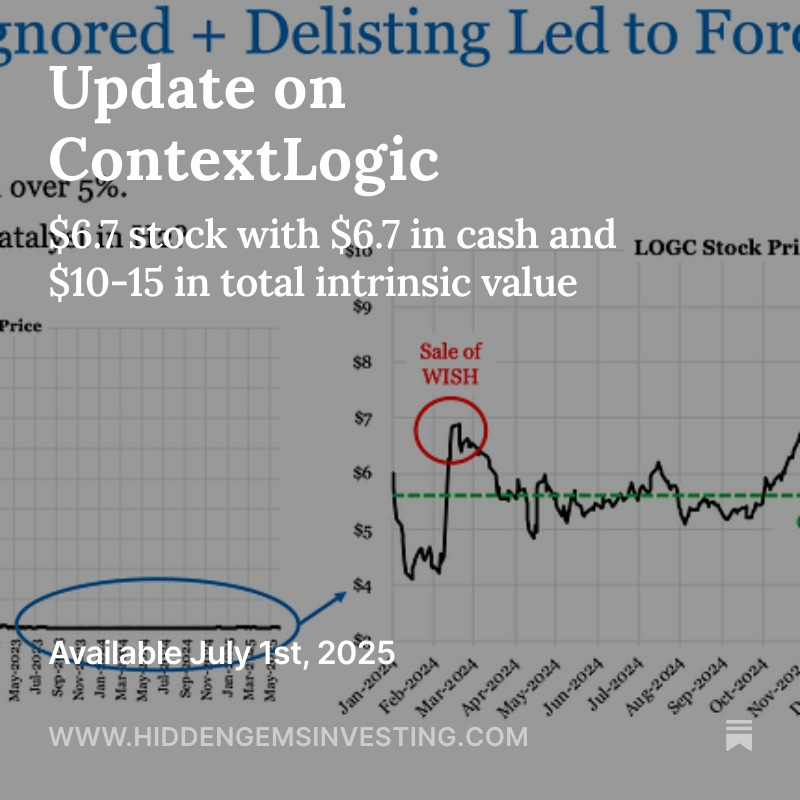 $LOGC - ContextLogic is a hidden gem. The stock trades at $6.7/shr and the company has: 

✅ $6.7/shr in cash
✅ NOLs worth up to $13.4/shr
✅ No operations

The company is likely to make an acquisition over the next 6-12 months that acts as a catalyst to monetize the NOLs. 

Not