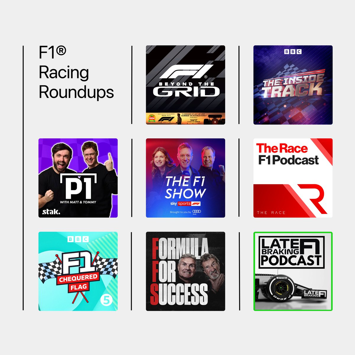 So you’ve seen @appletv’s <a href="/F1/">Formula 1</a>movie and still can’t get enough @F1 action? We’ve got you covered. 🎧

Check out this collection of podcasts to help you stay on track with all things Formula One Racing. 🏎️

apple.co/F1Pods