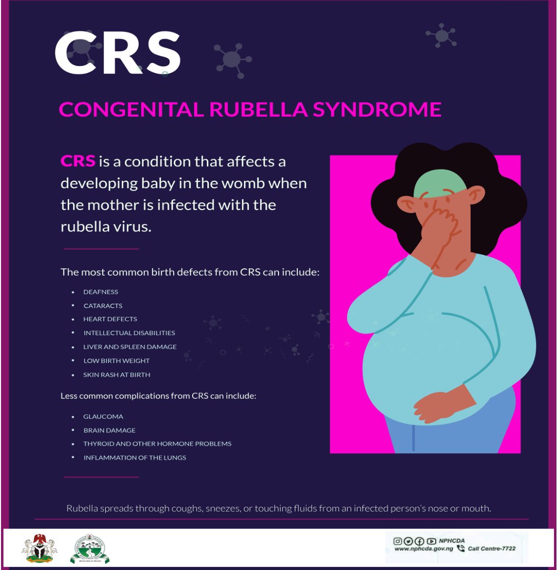 NphcdaNG's tweet image. Congenital Rubella Syndrome (CRS) is a condition that affects a developing baby in the womb when the mother becomes infected with the rubella virus during pregnancy.
Read more⤵️
#Rubella
#NPHCDA
#HealthForAll