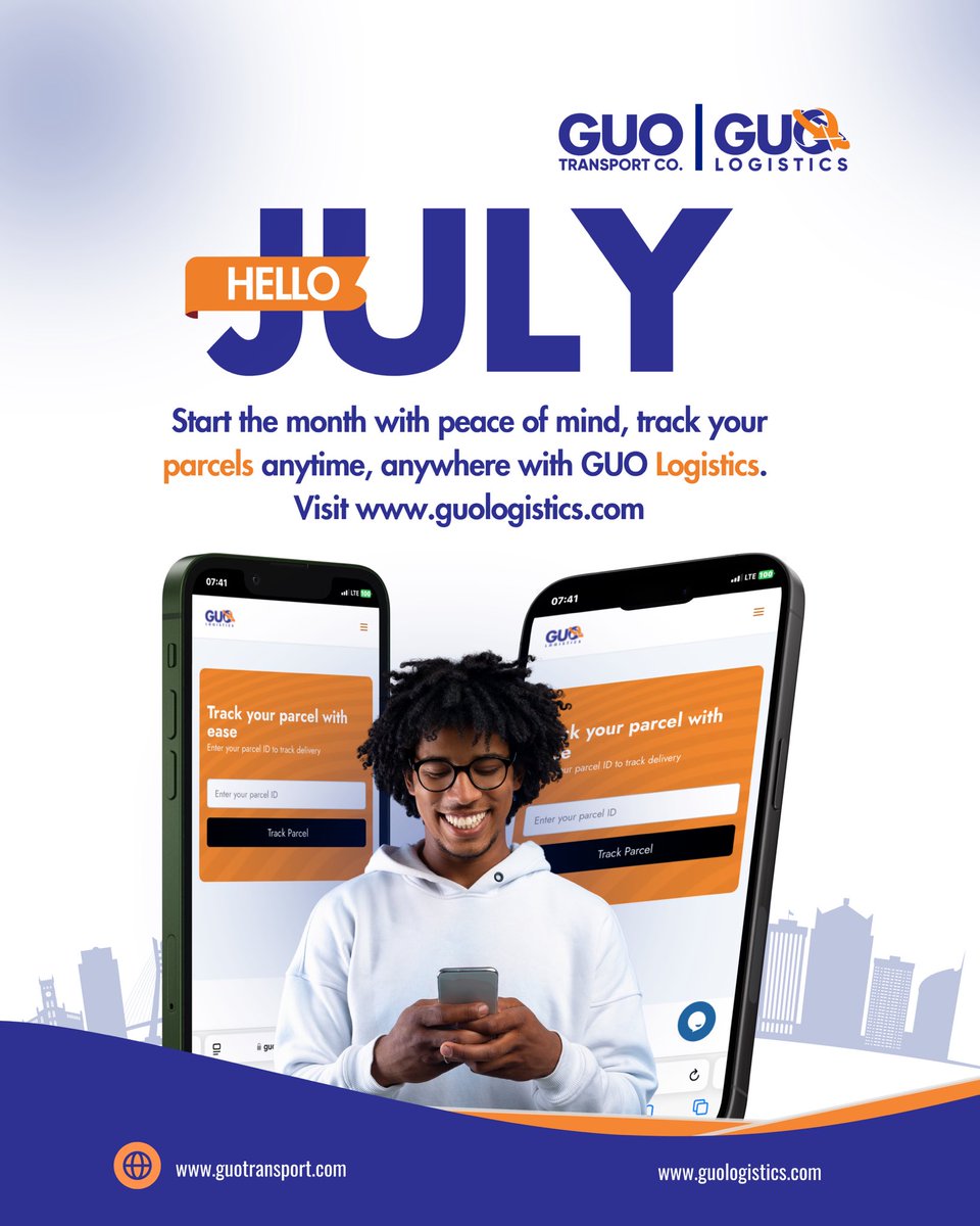 guotransport's tweet photo. Welcome to July!
A new month to dream bigger, move smarter and get things done.
Track your parcels in real-time and stay in control, all month long with GUO Logistics.
#GUOLogistics #TrackWithEase https://t.co/G417TCipEN