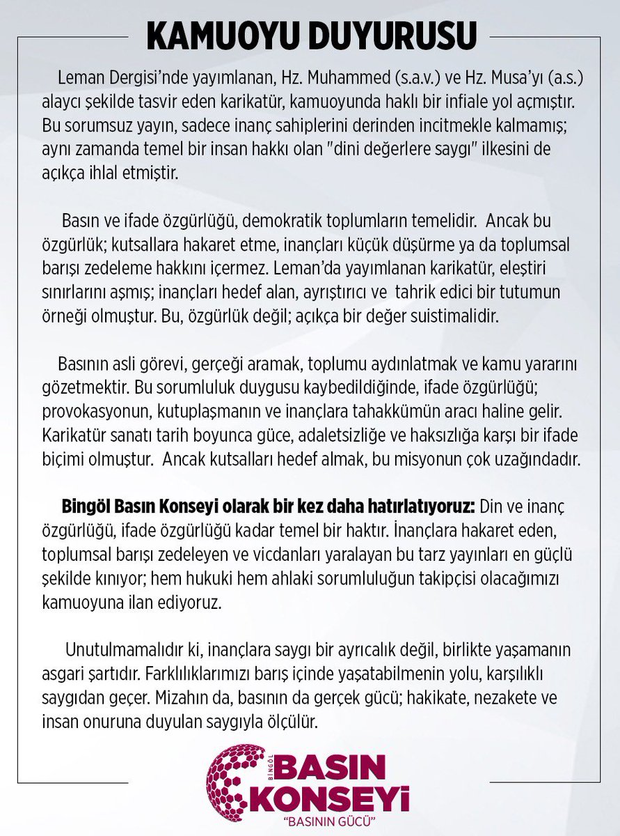 ❗️Bingöl Basın konseyinden Leman dergisi yayını üzerine açıklama.